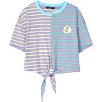 妖精的口袋不对称系带短袖T恤女2020夏季新款条纹印花宽松上衣潮