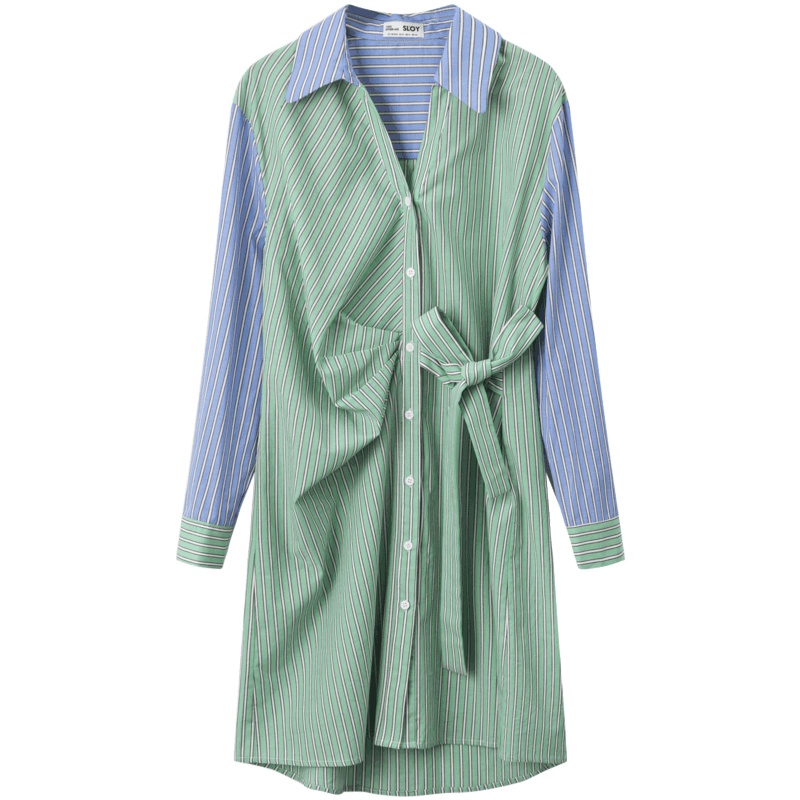 OtherMix法式衬衫裙绿环保系列2021年新款女复古春季长袖连衣裙子