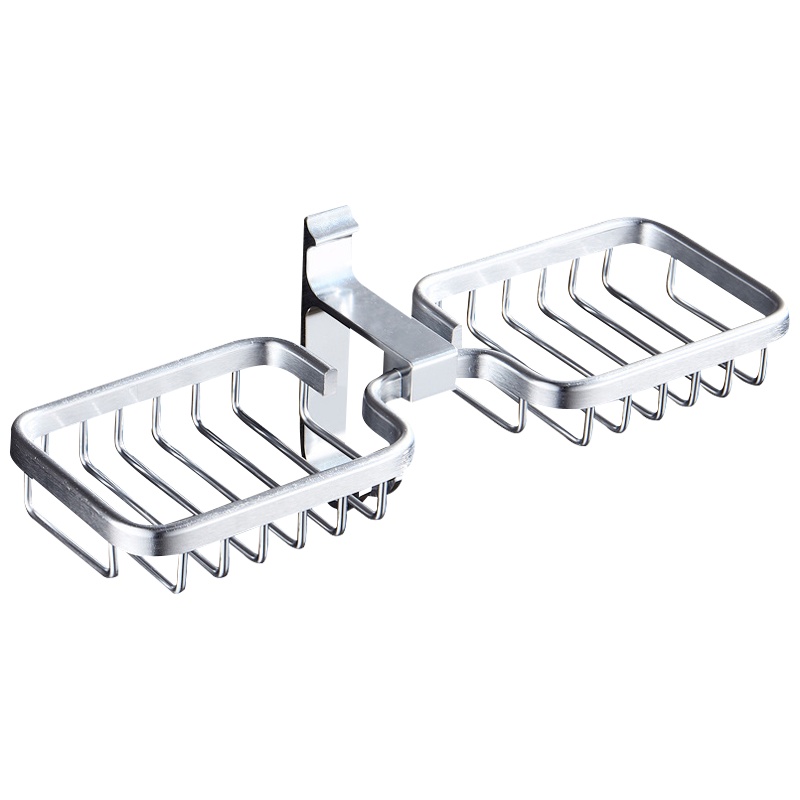 香皂架双层免打孔浴室沥水太空铝肥皂盒网壁挂式丹乐(DANLE)黑色铝合金肥皂架