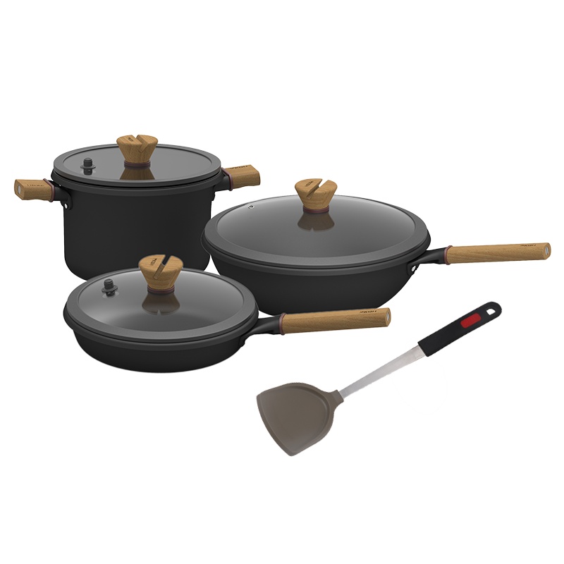 康巴赫炒锅三件套不粘锅煎锅汤锅厨房锅具套装锅家用电磁炉