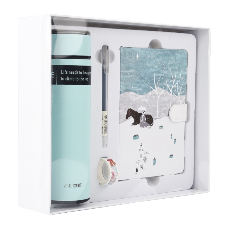 正彩(ZNCI)学生出游手账本保温杯礼盒含中性笔手账胶带少女心创意水杯套装学生文具送礼套装 4332淡蓝色