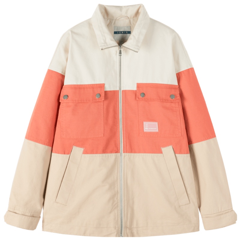 【满198减100预估价：99】森马春款外套女2021年新款女装春秋工装撞色拼接夹克上衣春季风衣