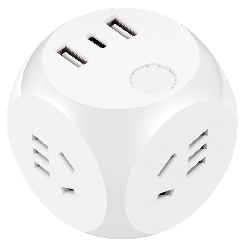 爱国者(aigo)无线魔方插头1转4+2USB+Type-C口创意插排/多功能插线板 墙面转换器 厨房插座带开关MN33