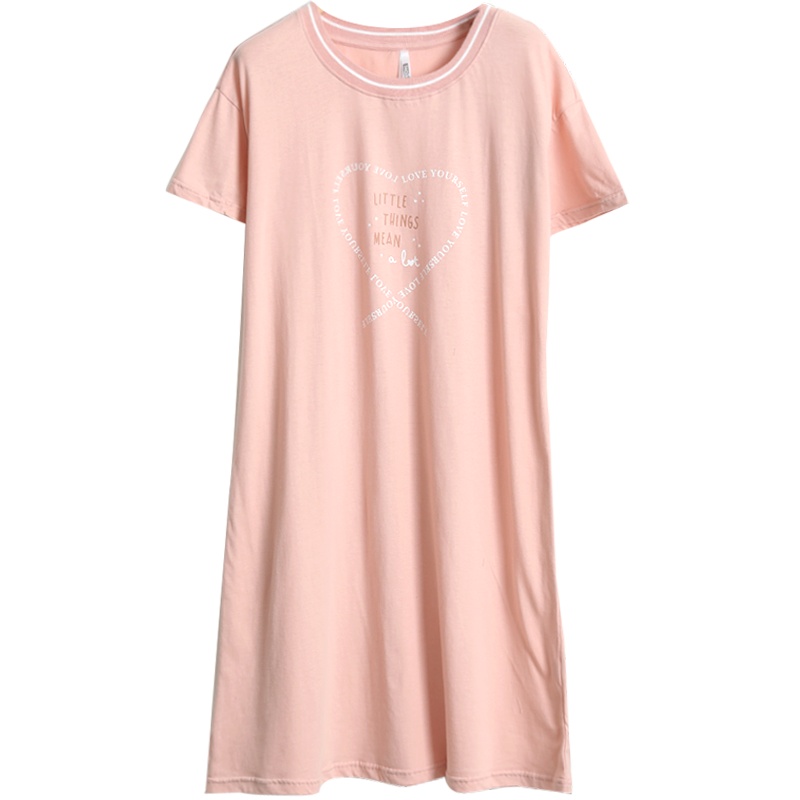 [商场同款]红豆居家春夏款女士纯棉短袖睡裙女式字母印花简约休闲风可外穿家居裙