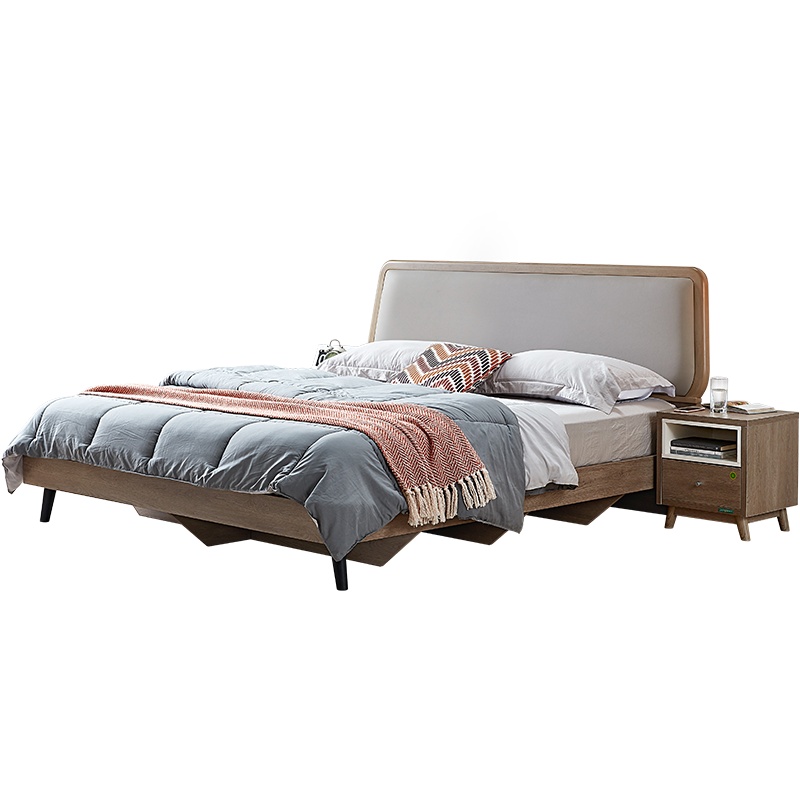 全友家居 现代北欧双人床 主卧室家具框架床板式简约床床头板皮艺软包1.5米/1.8米大床123809