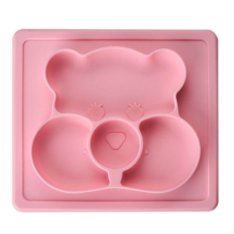 开优米(Kiuimi)卡通小熊硅胶餐盘婴幼儿辅食盘 分格一体式防摔防滑含勺子 小熊蓝色款