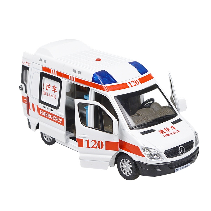 彩珀奔驰成真120救护车警车声光回力合金汽车模型玩具车男孩礼物