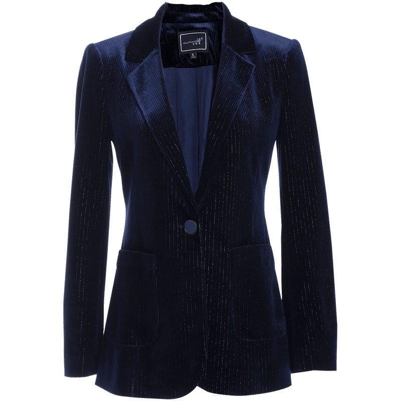 欧昵雪秋冬装通勤一粒扣丝绒西装外套女修身收腰亮丝西服