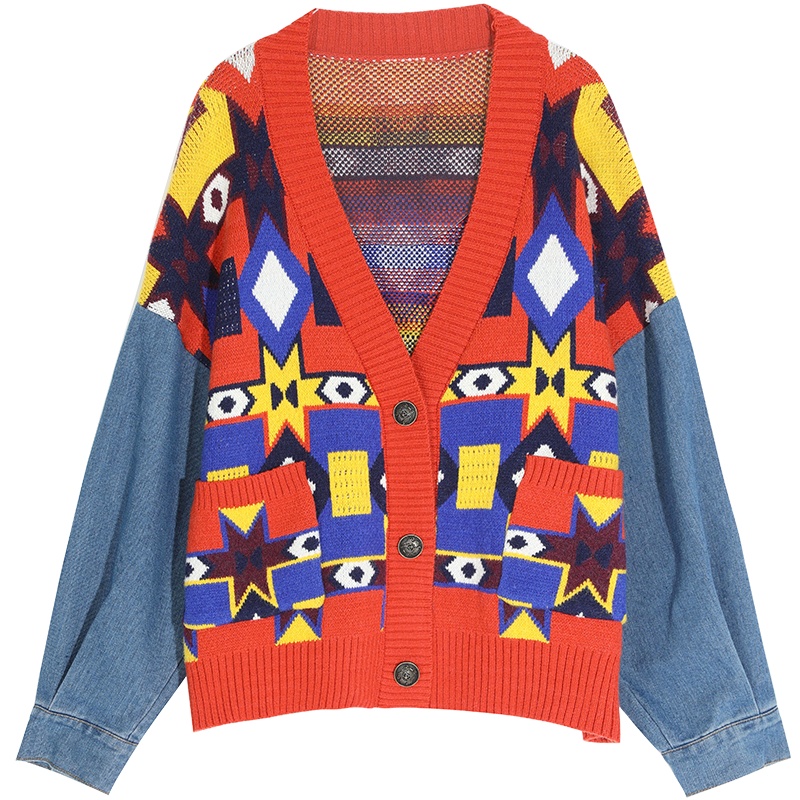 妖精的口袋撞色拼接毛衣外套2019秋季新款女韩版宽松ins针织开衫