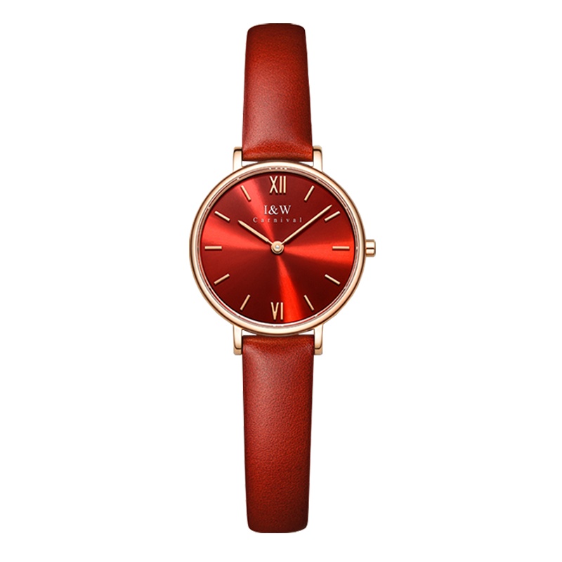 瑞士品牌爱沃驰I&W CARNIVAL石英表 女表简约气质手表轻奢时尚女士纤薄真皮带小圆表防水简约3009