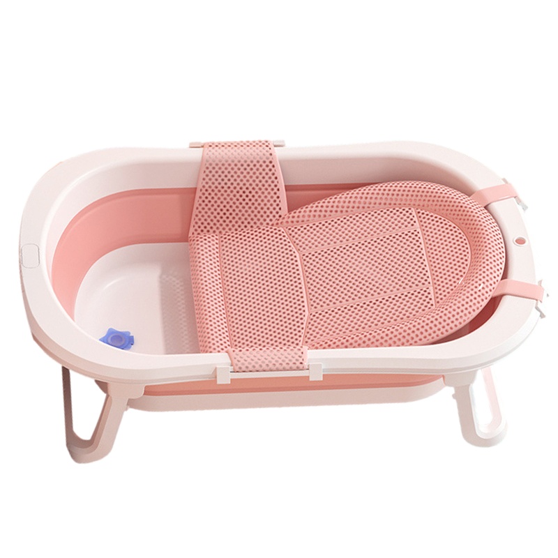 DuDi/青蛙嘟迪 母婴幼儿婴童浴盆新生幼儿浴盆可坐躺宝宝折叠沐浴盆 护脊浴网套装粉色
