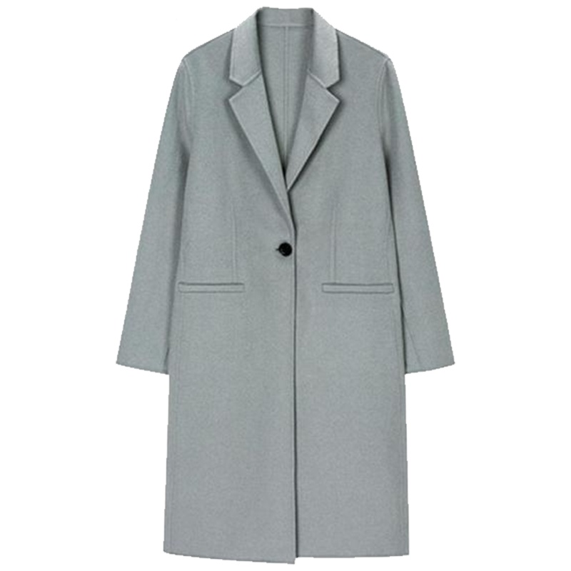 拉夏贝尔韩版中长款矮个子显瘦纯色双面羊毛呢大衣外套女1T000651