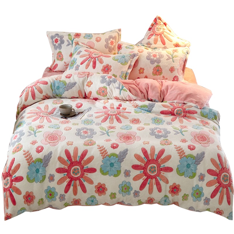 吉祥三宝家纺加厚珊瑚绒四件套双面绒冬季法兰绒保暖床上雪花绒法莱绒被套床单