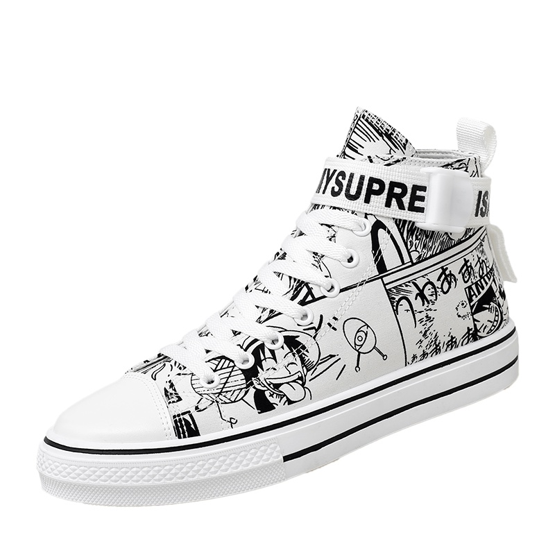 绛天联名帆布鞋海贼王路飞娜美火影忍者卡卡西我爱罗高帮1970s夏秋季漫画涂鸦手绘布鞋ins潮人同款原宿风