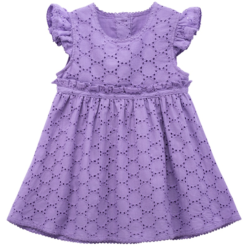 贝贝怡女童镂空连衣裙夏装婴儿裙短袖纯棉女宝宝裙装公主裙142Q009