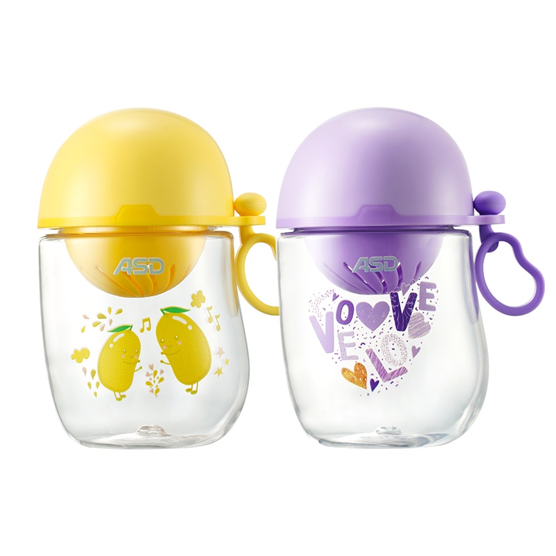 爱仕达 水杯豆豆萌Tritan塑料杯随手杯塑料创意女学生韩版韩国清新可爱便携茶杯子RWP37B2Q-P