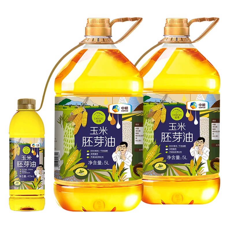 中粮初萃玉米胚芽油5L*2桶(捆绑赠400ML/桶)中粮 物理压榨 一级桶装玉米油 非转基因 食用