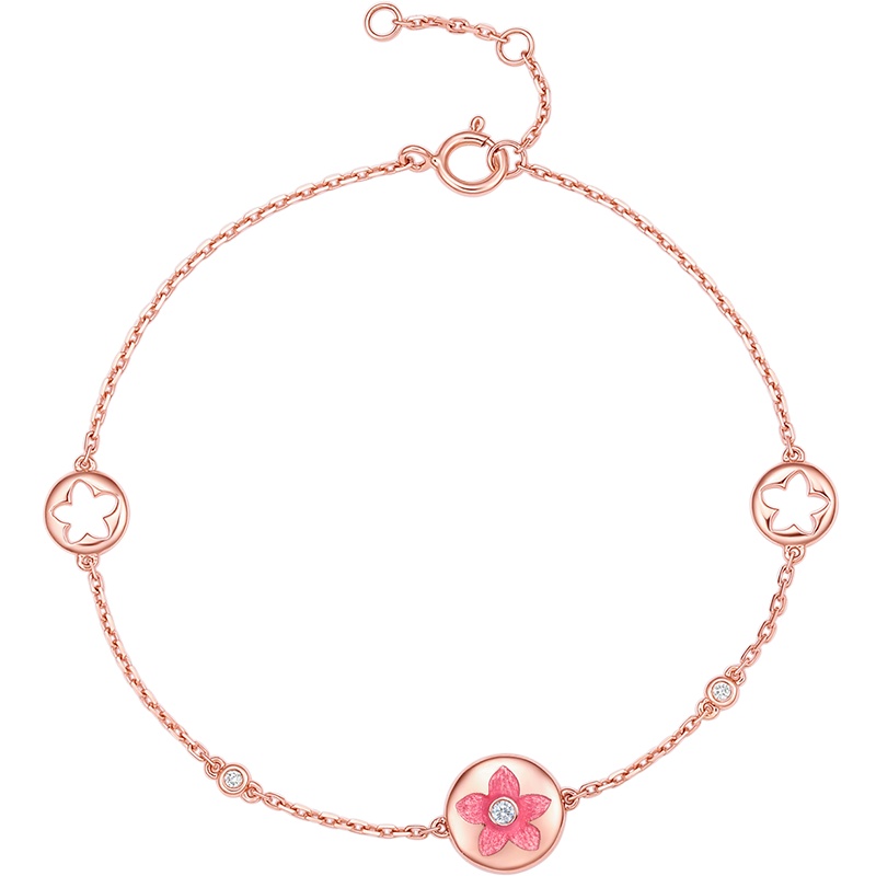 周大生钻石手链18k玫瑰金桃花醉钻石珐琅手链新款