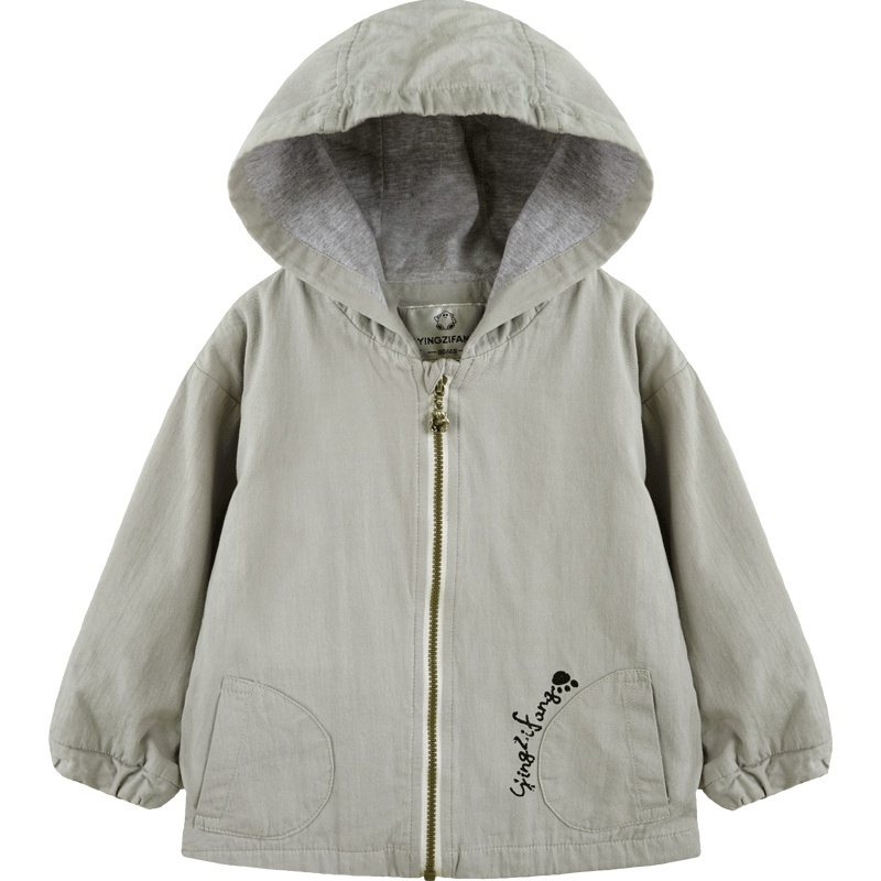 婴姿坊男童春秋新款外套儿童拉链双小口袋连帽松紧袖口休闲上衣