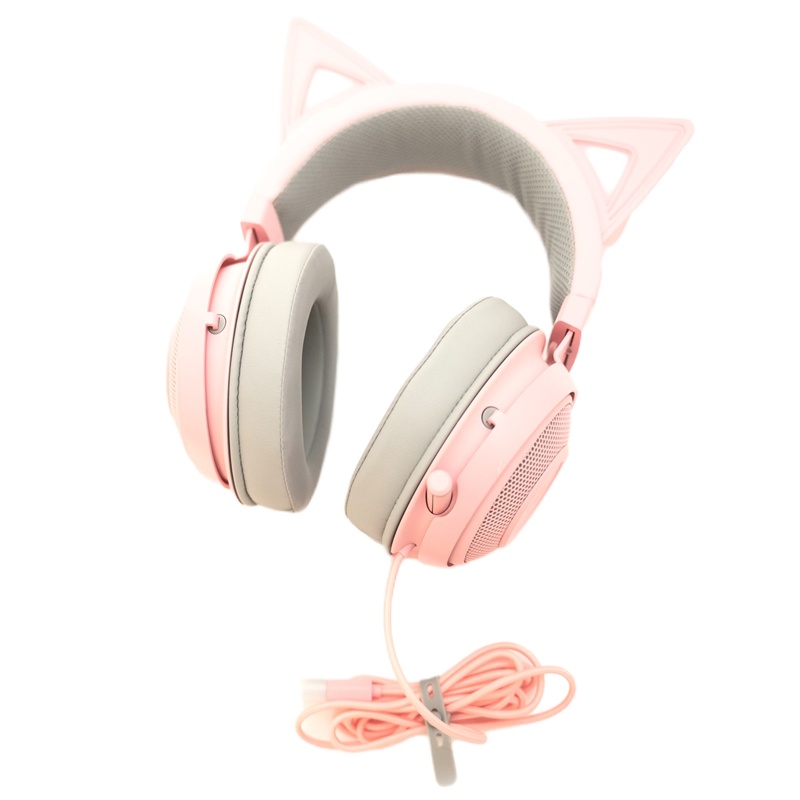 Razer雷蛇北海巨妖萌猫版粉晶USB头戴式有线电竞电脑游戏耳机带麦