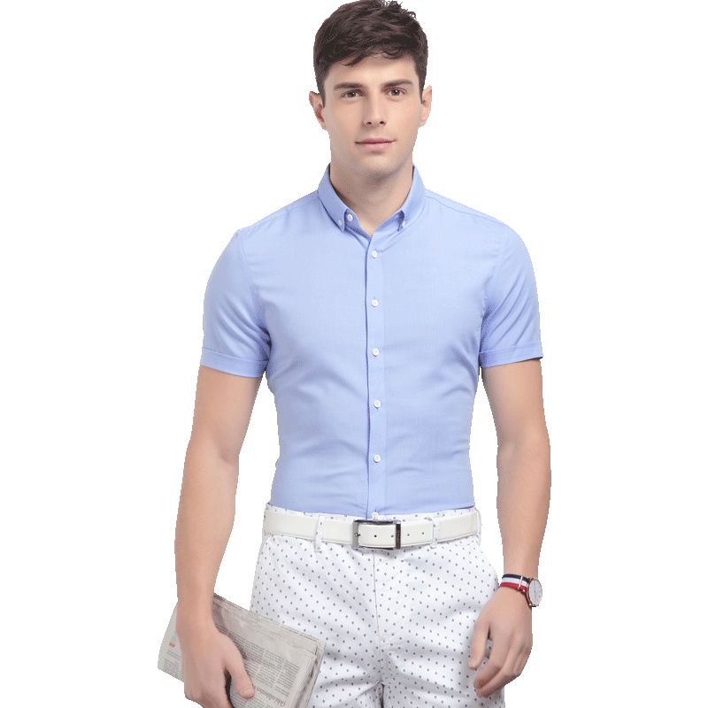HODO红豆男装NEW CITY系列春夏时尚商务休闲扣领短袖衬衫男