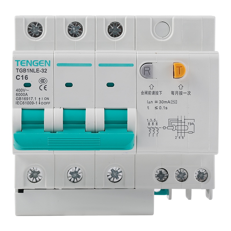 天正电气(TENGEN)TGB1NLE 空气开关 3P C6A 30mA 01070230178 微型漏电保护断路器