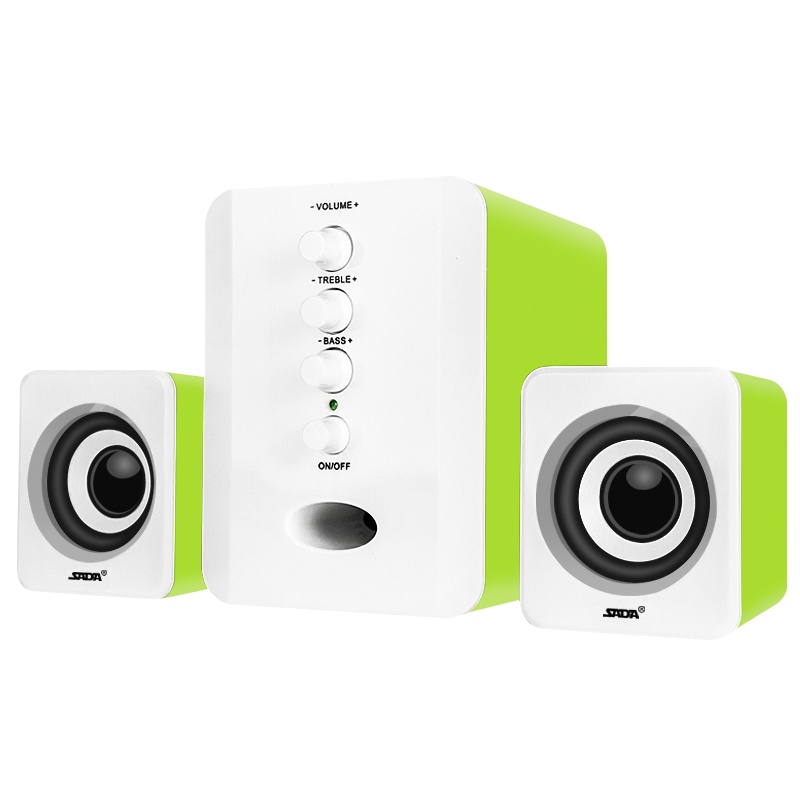赛达D-202电脑音响台式家用笔记本低音炮3d环绕2.1声道有源音箱木质箱体立体声手机通用 有线版 绿色