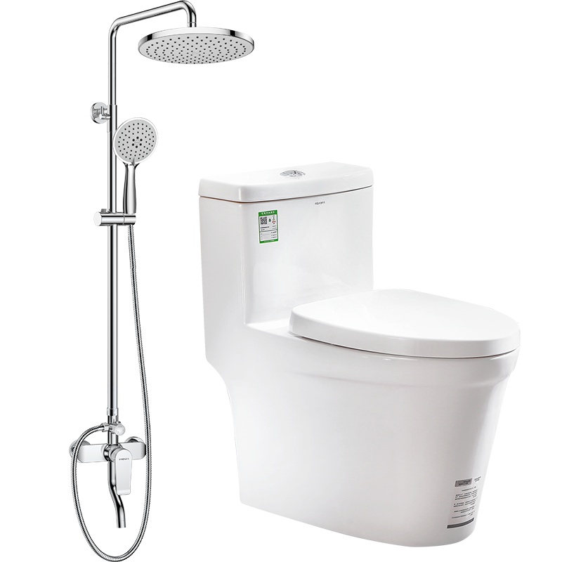 法恩莎卫浴 马桶花洒喷射虹吸式马桶缓降盖板节水连体座坐便器 浴室淋浴花洒套装 两件套