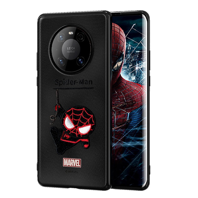 ESCASE 华为mate40Pro+手机壳huawei保护套全包 硅胶软边防摔刺绣男女同款漫威动漫 黑色蜘蛛侠