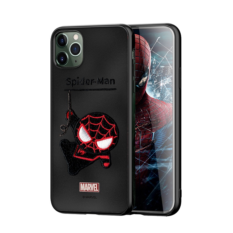 ESCASE 苹果11promax手机壳iPhone保护套卡通动漫硅胶软边全包防摔布艺刺绣工艺漫威正版黑色蜘蛛侠