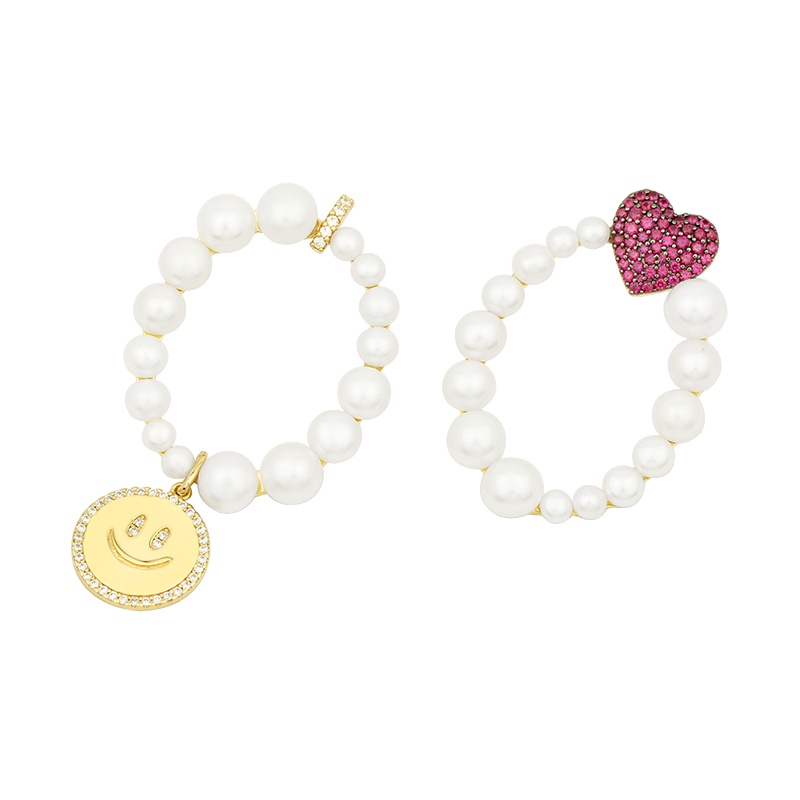 APM Monaco爱心笑脸不对称珍珠耳环女 不规则新款潮耳饰垂坠