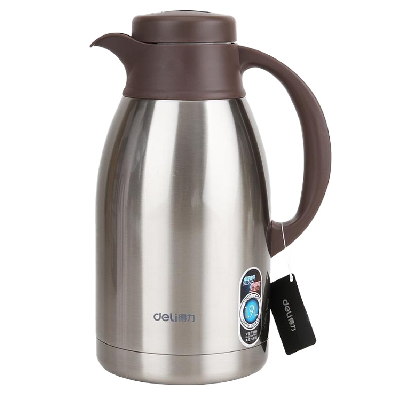 得力8967保温壶(本色)(个)1.9l不锈钢内胆保温壶 家用保温瓶 不锈钢真空热水瓶 办公区水壶 咖啡壶 大容量暖水壶