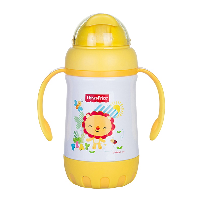 Fisher Price 费雪 真空不锈钢儿童水壶带手柄背带吸管水壶套装300ml FP-8622C 黄色