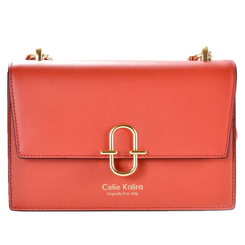 Celie Kalira女包牛皮女士斜挎包新款真皮小方包链条翻盖手提单肩包婚包