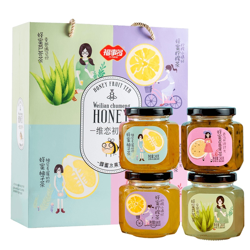 福事多 蜂蜜果茶礼盒柚子柠檬百香果芦荟果味茶冲饮冲泡送礼套装