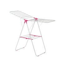 欧润哲 晾衣架 可折叠玫红双翼形款 落地室内阳台晒被架尿布晾晒架