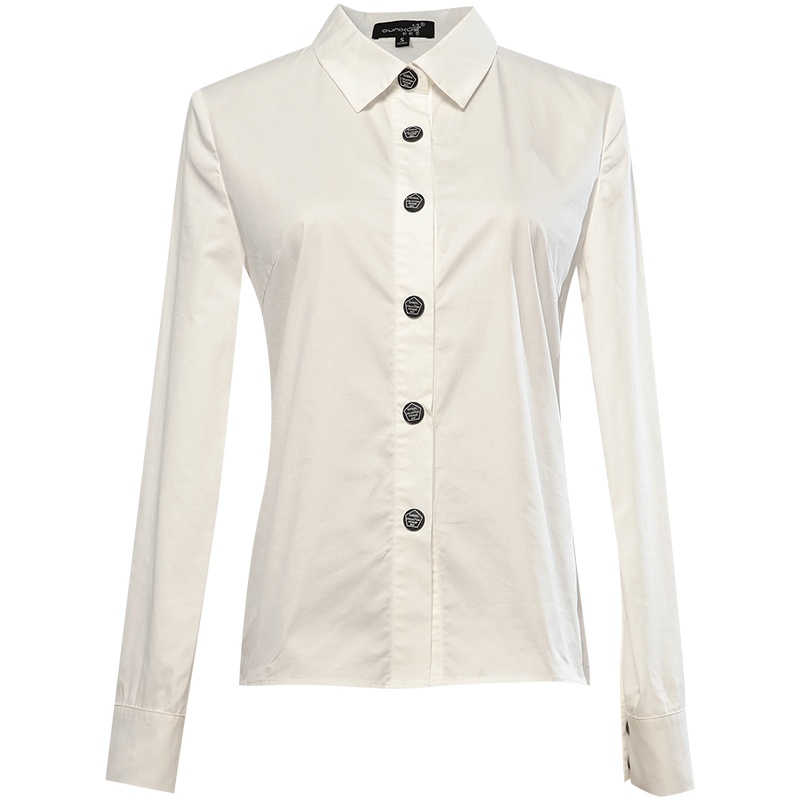 欧昵雪气质翻领显瘦衬衫上衣女职业小众长袖纯棉衬衣