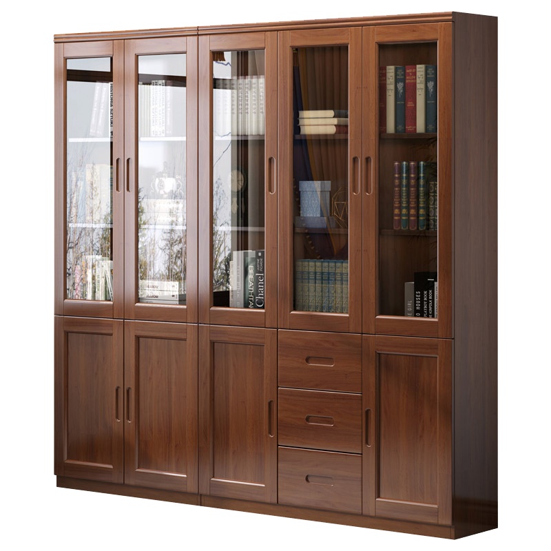 [规格:两门+三门]书柜实木书柜_新中式书房书架简约现代组合带玻璃门原木大家用实木