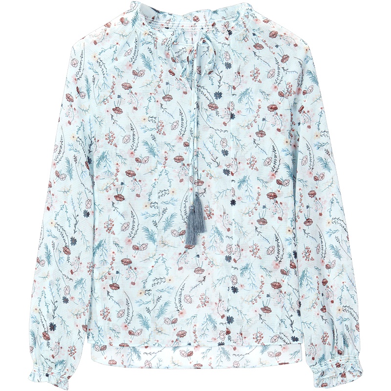 爱居兔春装2019女装清新花纹休闲长袖梭织上衣