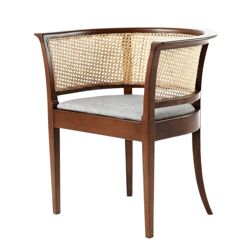 星威实木扶手餐椅新中式复古编藤椅圈椅户外茶楼咖啡厅靠背椅阳台休闲椅