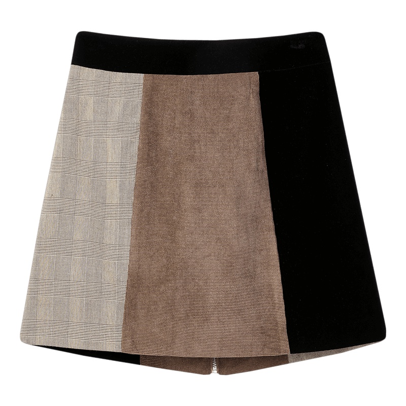 2019爱居兔秋季女装英伦风撞色拼接气质半身短裙