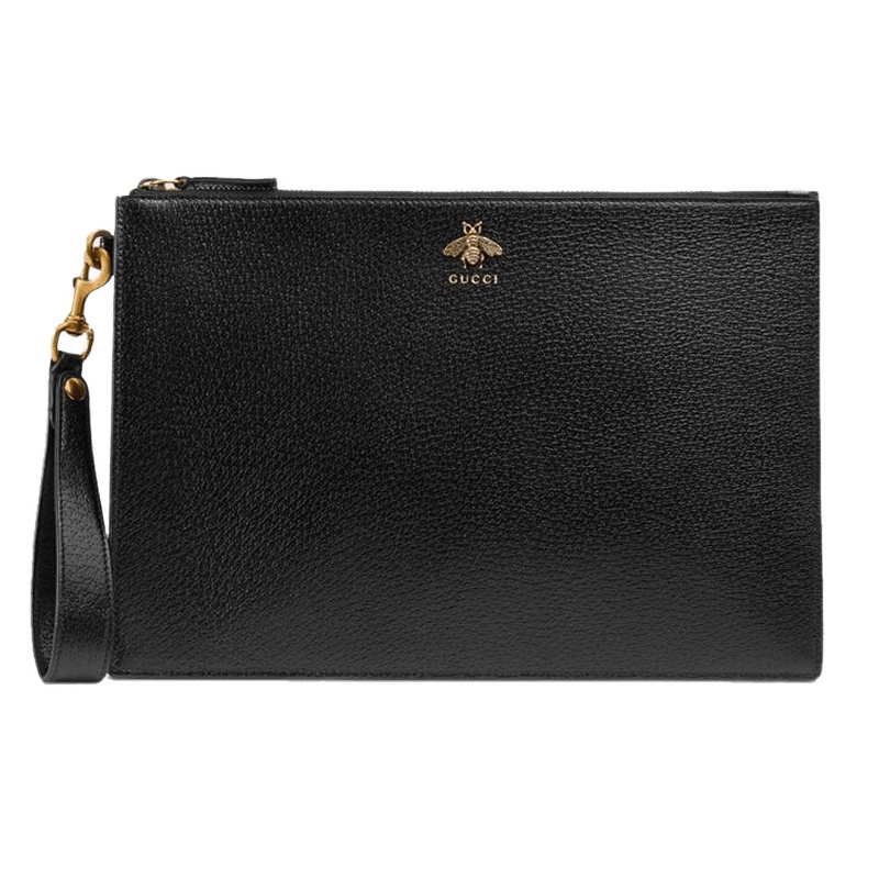 GUCCI古驰 男包手包古奇奢侈品男士牛皮金属蜜蜂手拿包