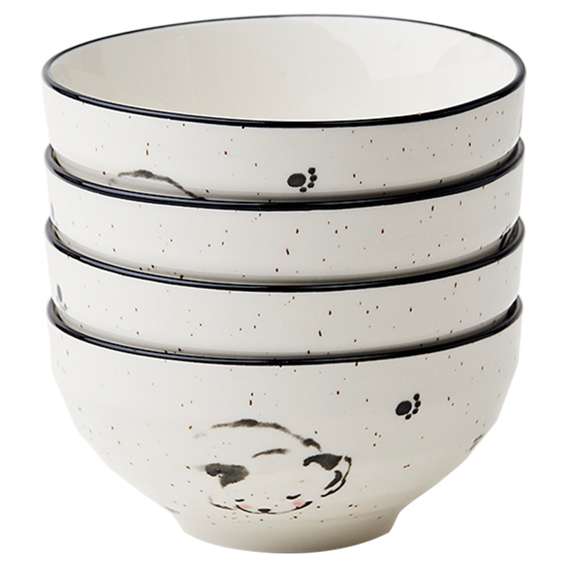 苏宁极物 釉下陶瓷4.5英寸和韵饭碗 4件装创意釉下彩陶瓷碗家用吃饭碗单个米饭碗水果碗沙拉碗套装餐具