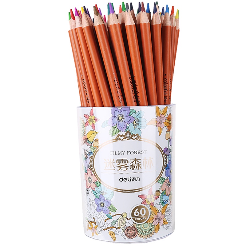 得力(deli)6502彩色铅笔60色/筒 秘密花园填色笔 绘图涂鸦笔 画画笔 涂色笔 学生文具 笔类