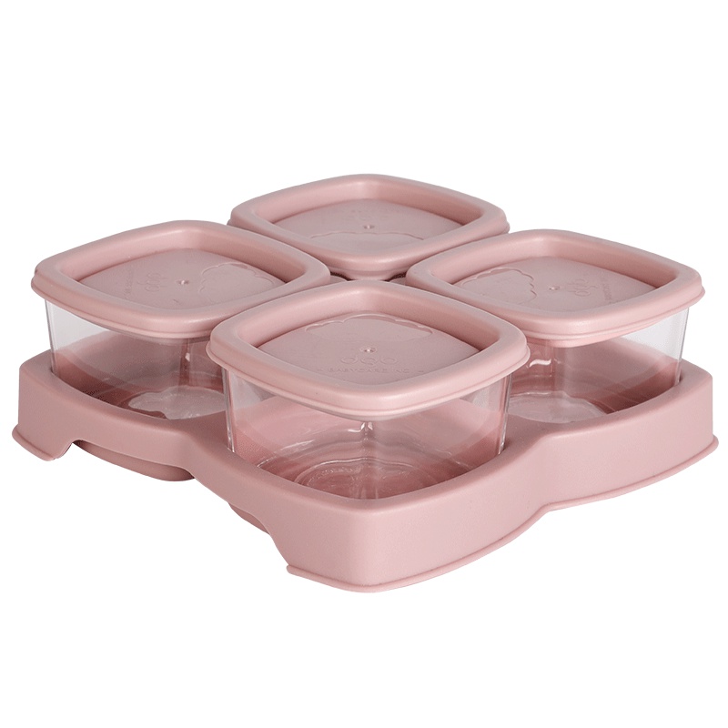 baby care婴儿辅食保鲜盒 玻璃碗冷冻格外出便携零食盒 婴童零食盒 薄雾粉 2190