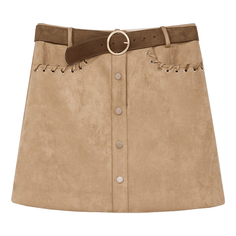 2019爱居兔秋季女装麂皮面料A字单裙