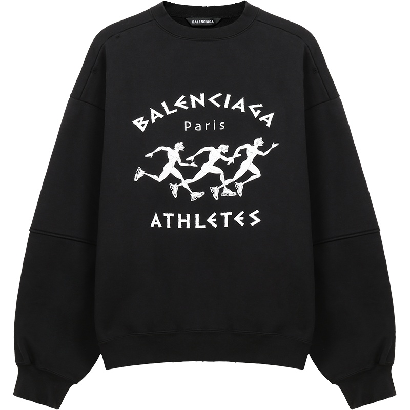 BALENCIAGA 巴黎世家 男士棉质做旧破洞加大号加绒款圆领长袖卫衣运动衫 641654 TJVI7