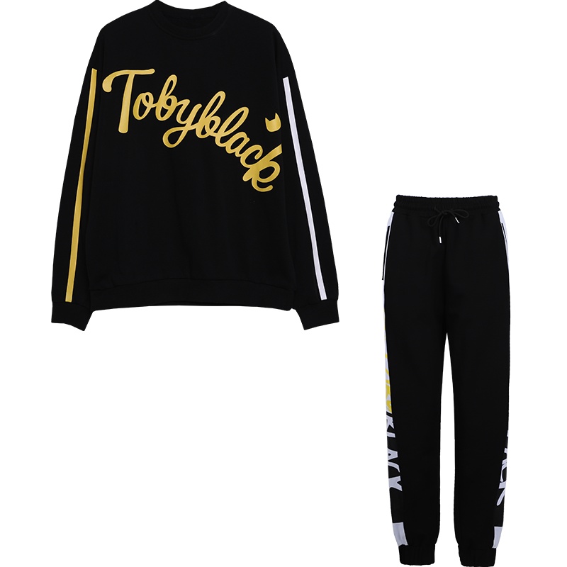 a02新款2020时尚撞色字母印花宽松休闲运动套装女潮DTV1A0291OG