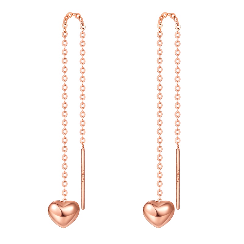 梦金园18K金耳线 彩金750玫瑰金爱心耳钉耳坠耳环耳饰女