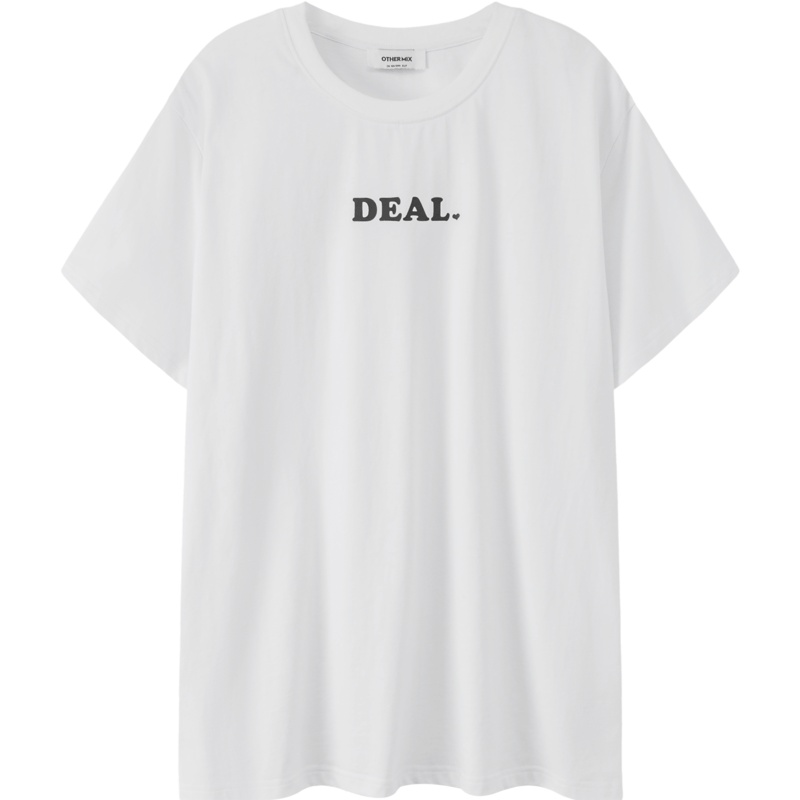 OtherMix纯色字母印花t恤女2021年夏季新款中长款宽松短袖上衣潮